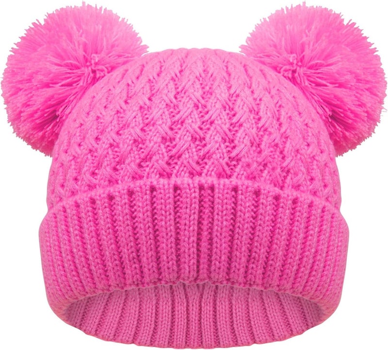 KDVOG Store Kids Winter Hat Warm Knitted Beanies with Double Pom Pom Thick Ski Cap for Boys Girls 7-12 Years - Image 1
